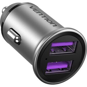 Vention Two-Port USB A+A (30 W/30 W) Car Charger Gray Mini Style Aluminium Alloy Type kép