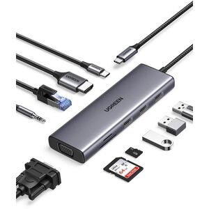 UGREEN 10-in-1 USB-C to HDMI/3*USB 3.0/VGA/RJ45/SD/TF/3.5mm/PD100W kép