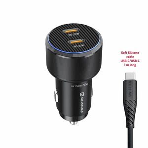 Swissten CL adapter 2x USB-C PD 50W fekete + USB-C/USB-C kábel, 1 m kép