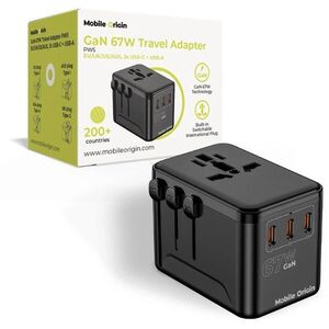 Mobile Origin GaN 67W Travel Adapter PW5 EU/UK/US/AUS 3× USB-C + USB-A kép