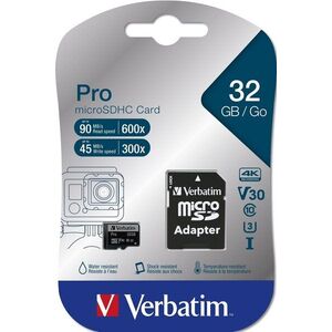 VERBATIM Pro microSDHC 32GB UHS-I V30 U3 + SD adapter kép