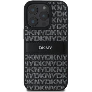 DKNY PU Leather Repeat Pattern Tonal Stripe iPhone 16 Pro Black tok kép