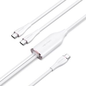 Vention USB 2.0 Type-C Male to 2 Type-C Male 5A Cable Silicone Type, 1, 5 m, fehér kép