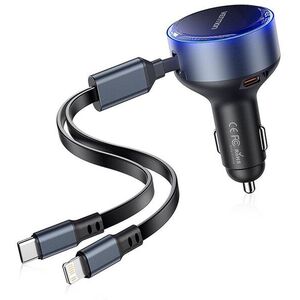 Vention Three-Port USB-C + USB-C/Lightning (30W + 30W/27W) Car Charger with Built-In Cable Black kép
