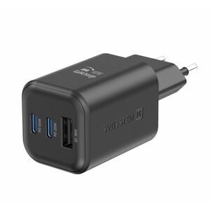 Swissten GaN 2x USB-C 65 W PD + 1x USB-A 18 W QC fekete töltőfej kép