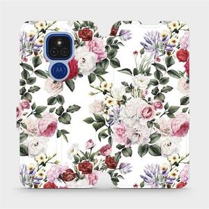 Mobiwear MD01S Motorola Moto E7 Plus flipes tok - rózsák fehér alapon kép