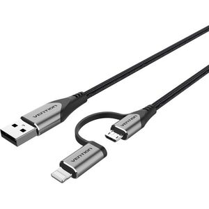 Vention MFi USB 2.0 to 2-in-1 Micro USB + Lightning Cable 1m Gray Aluminum Alloy Type kép