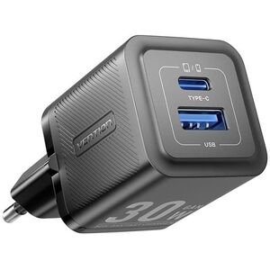 Vention 2-Port USB (C + A) GaN Charger (30W/30W) EU-Plug Black kép