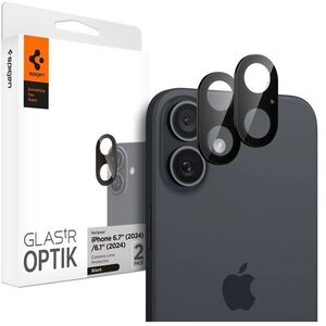 Spigen Glass tR Optik 2 Pack iPhone 16 / 16 Plus kamera védő fólia - fekete kép