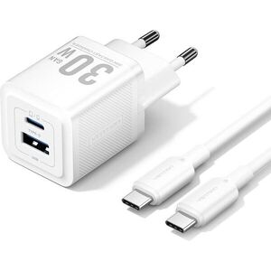 Vention 2-Port USB (C + A) GaN Charger (30W/30W) with USB-C to USB-C Cable (1M) EU-Plug White kép