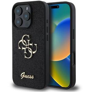 Guess Fixed Glitter 4G Metal Logo iPhone 16 Pro Max fekete PU tok kép