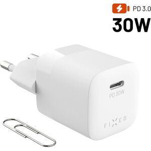 FIXED Mini GaN Hálózati töltő, USB-C kimenet, PD 30 W, fehér kép