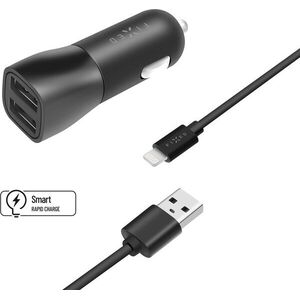 FIXED Smart Rapid Charge 2xUSB kimenet, USB/Lightning kábel, 1 m, MFI tanúsítvány, 15W, fekete kép