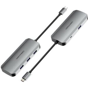 Vention USB-C to USB 3.0× 4 / Micro USB-B Hub 0.15M Gray Aluminum kép