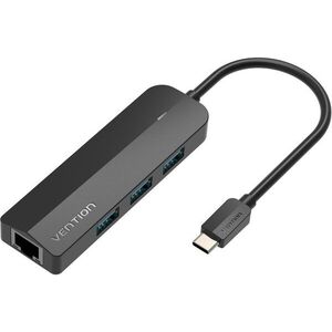 Vention Type-C (USB-C) to 3× USB 3.0 / RJ45 / Micro-B HUB 0.15M Black ABS Type kép