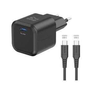 Swissten GaN 1x USB-C, 20W, Power Delivery töltőfej + USB-C to USB-C, 1, 2m. fekete adatkábel kép