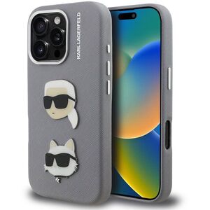 Karl Lagerfeld Grained PU K&CH Heads iPhone 16 Pro Grey tok kép