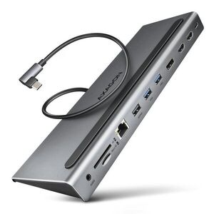 AXAGON HMC-4KX3 Docking Station, USB-C 5Gbps, 3x USB-A, 2x HDMI, DP, RJ-45, SD/mSD, audio, PD 100W kép