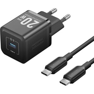 Vention 1-Port USB-C GaN Charger (20W) with USB-C to USB-C Cable (1M) EU-Plug Black kép