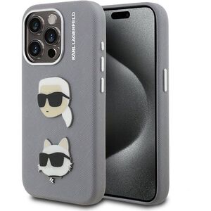 Karl Lagerfeld Grained PU K&CH Heads iPhone 15 Pro Grey tok kép