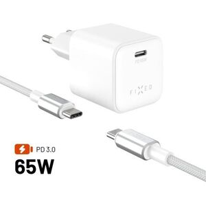 FIXED Mini GaN USB-C kimenet, USB-C/USB-C kábellel 2 m, támogatás PD 65W fehér kép