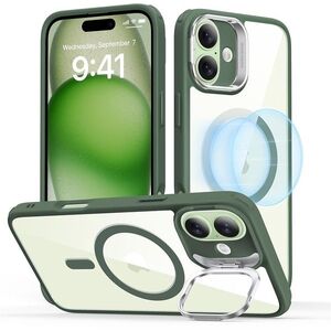 ESR Classic Hybrid Case with Stash Stand (HaloLock), Compatible with iPhone 16 Plus, Clear Green tok kép