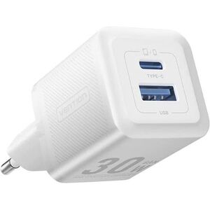 Vention 2-Port USB (C + A) GaN Charger (30W/30W) EU-Plug White kép