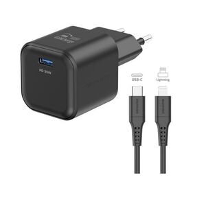 Swissten GaN 1x USB-C 35W Power Delivery töltőfej + USB-C/Lightning 1, 2 m adatkábel, fekete kép