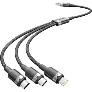 Vention USB 2.0 A Male to 3-in-1 USB-C & Lightning & Micro-B Male 3A Cable 1.5M Black Aluminum Alloy kép