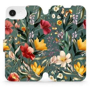 Mobiwear Apple iPhone 16e / 17e zöld rét mintás flipes tok kép