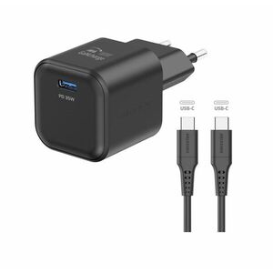 Swissten GaN 1x USB-C 35 W Power Delivery töltőfej + USB-C/USB-C 1, 2 m adatkábel, fekete kép