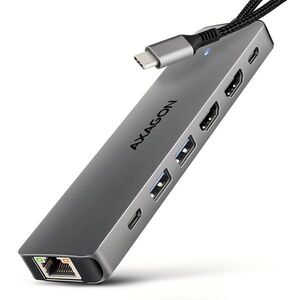 AXAGON HMC-7HX2, 7in1 Hub, USB-C 5Gbps, 2x USB-A, 1x USB-C, 2x HDMI 4k/60, RJ-45, PD 100W kép