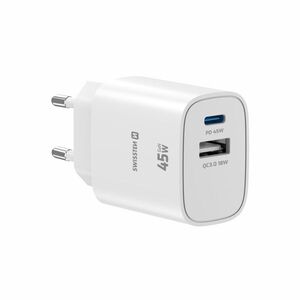 Swissten Edge GaN 1× USB-C PD 45 W + 1× USB-A 18 W QC, fehér kép