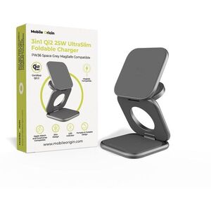 Mobile Origin 3in1 Qi2 25W UltraSlim Foldable Charger PW36 MagSafe Compatible, Space Grey kép