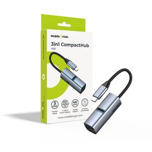 Mobile Origin 3in1 CompactHub HB1, USB-A, USB-C, HDMI, USB-C Cable kép