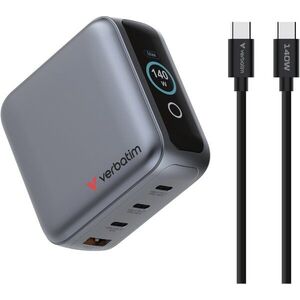 Mini GaN 140 W-os töltő kijelzővel + 140 W-os USB-C-USB-C kábel (töltés és adatátvitel), szürke kép
