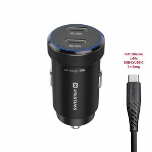 Swissten CL adapter 2× USB-C PD 20 W fekete + USB-C/USB-C kábel, 1 m kép