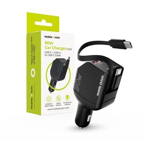 Mobile Origin 90W Car Charger CA22 - USB-C + USB-A, 2x USB-C Cable kép