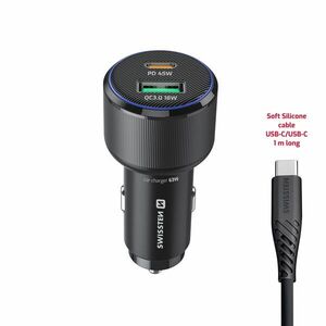 Swissten CL USB-C PD + USB-A 63 W fekete + USB-C/USB-C kábel 1 m, adapter kép