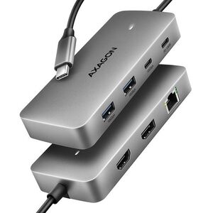 AXAGON HMC-CUB83X2, 7-in-1 Hub, USB-C 10Gbps, 2x USB-A, 1x USB-C, HDMI & DP 4k/144Hz, RJ-45, PD 100W kép