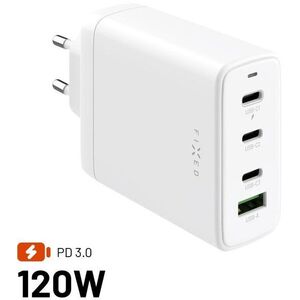 FIXED GaN Töltő adapter, 3× USB-C és USB kimenet, PD 3.0 120 W, fehér kép