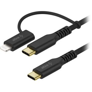 AlzaPower AluCore 2in1 USB-C to USB-C/Lightning, MFi, 60 W, 1, 2 m, fekete kép