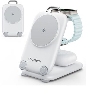 Choetech 3 in 1 Magnetic Unique Travel Wireless Charger Stand for iphone/airpods/Apple watch white kép