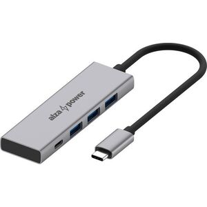 AlzaPower FlatCore Metal USB-C (M) - 3× USB-A és 1x USB-C 3.2 Gen 1 (F) 100W - asztroszürke kép