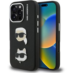 Karl Lagerfeld Grained PU K&CH Heads iPhone 16 Pro Black tok kép