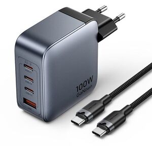 Vention 4-Port USB (C + C + C + A) GaN Charger (100W/100W/30W/30W) Gray with USB-C to USB-C Cable kép