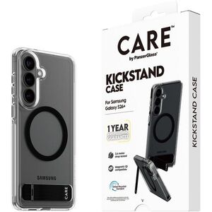 PanzerGlass CARE Samsung Galaxy S26+ Kickstand Qi átlátszó/fekete tok + egyéves sárgulás elleni gara kép