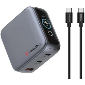 Mini GaN 100 W-os töltő kijelzővel + 100 W-os USB-C-USB-C kábel (töltés és adatátvitel), szürke kép