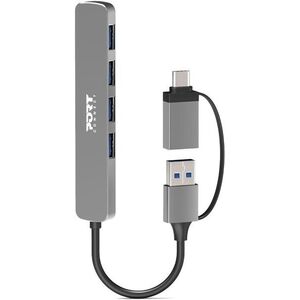 PORT CONNECT USB HUB, 4× USB 3.0, USB-A / USB-C bemenet, ezüst kép