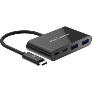 AlzaPower USB-C (M) na 2× USB-A a 2x USB-C 3.2 Gen 2 (F) 10Gbps USB-hub - fekete kép